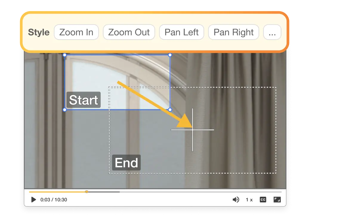 Video editor effect using the Ken Burns effect to add dynamic pan and zoom animations to videos.